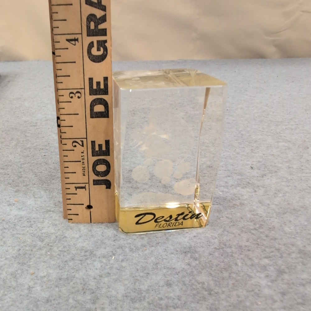 Destin Florida 3D Laser Etched Seashell Acrylic Paperweight Gold Base Souvenir - Picture 3 of 3